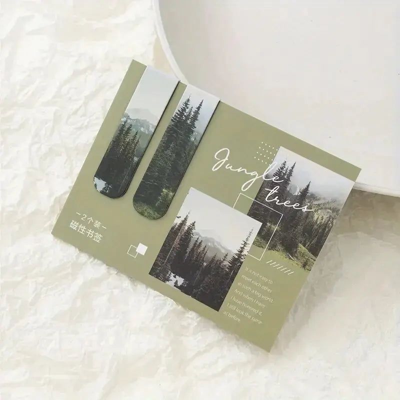 Lot de 2 marque-pages magnétiques paysage forestier