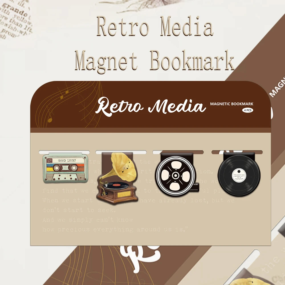 Pack de 4 Marque-pages Magnétiques Rétro - "Média Créatif"